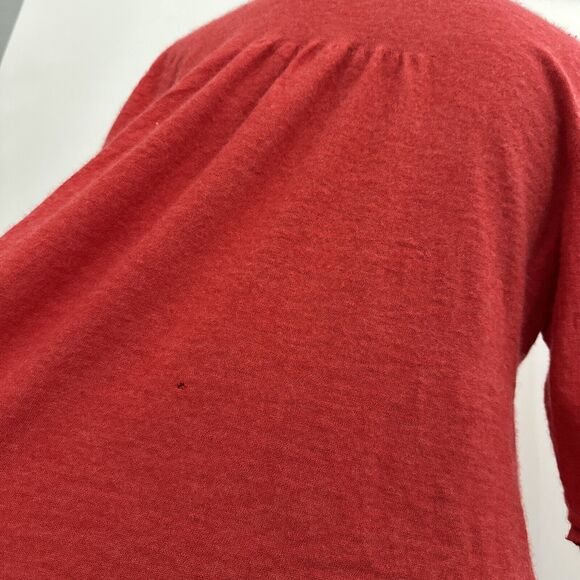 Eileen Fisher Large Pink Coral 100% Cashmere 3/4 Sleeve Cardigan Sweater W/hole - Picture 14 of 15